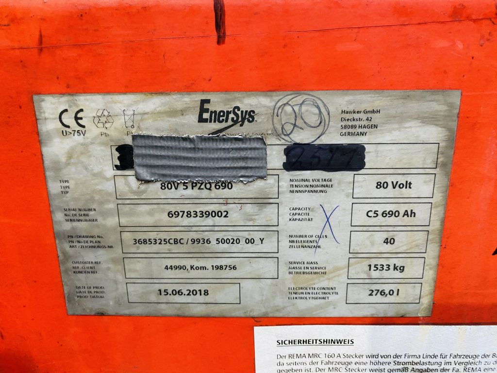 Hawker-80V Batterie 625 AH Bj.2018 72%-Antriebsbatterie-www.fleischmann-foerdertechnik.de